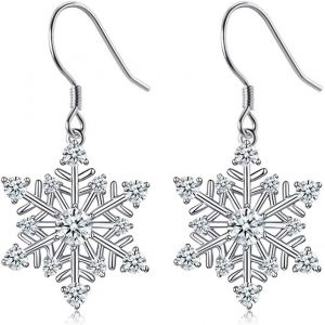 Parure De Bijoux De No&euml;l Pour Femme En Argent Sterling 925 Avec Collier Et Boucles D'oreilles En Forme De Flocon De Neige De 45 + 5 Cm Et Boucles D'oreilles Pendantes Avec Zircone Cubique - Neuf
