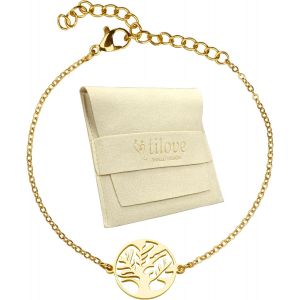 Eryi-Tilove - Bracelet Arbre De Vie En Acier Inoxydable Doré ¿ Symbole De Force Et D¿Épanouissement ¿ Chaîne Réglable 16 + 5 Cm ¿ Cadeau Élégant Avec Pochette En Microfibre Et Carte Inspirante - Neuf