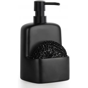 KAL-Distributeur De Savon 2 En 1 Avec Porte-Éponge, Noir, 625,5 Ml, Cuisine Et Salle De Bain, Céramique Mate, Distributeur - Neuf