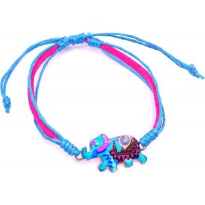 Kal-Bracelet Br&eacute;silien Amiti&eacute; Porte Bonheur Bijoux Artisanal &Eacute;l&eacute;phant Rose Bleu - Neuf