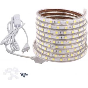 Ruban &Agrave; Led Avec Interrupteur 8m Blanc Froid, Bande Lumineuse 220v 230v, 60 Leds/M Strip, Ip65 &Eacute;tanche, R&eacute;tro-&Eacute;clairage Doux[Rub9224975] - Neuf