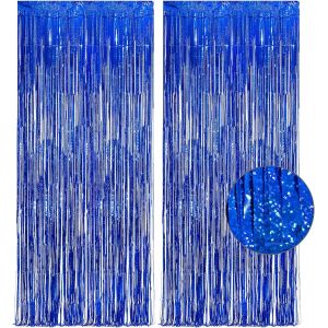 Sjzg-Rideaux M&eacute;tallique Bleu Fonc&eacute; - Paillette Serpentins Foil Rideau Anniversaire De Fond D&eacute;coration Pour Espace Pat De F&ecirc;te D&eacute;corations D'anniversaire - Neuf