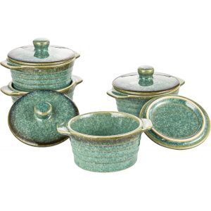 Ulteronixshop-Lot De 4 Mini Cocottes En Gr&egrave;s - 230 Ml - Avec Couvercle - Vert Brillant - Neuf