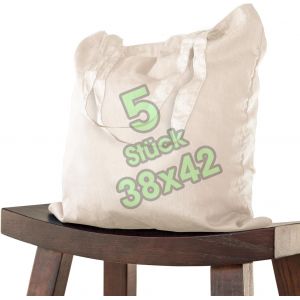 KALANKA-Lot de 5 Sacs en Coton Non imprimés 38 x 42 cm, à bandoulière, Sac en toile, ÖKO-TEX®, Sac à provisions, à provisions - Neuf