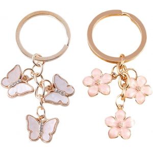 Kal-Porte-Cl&eacute;s 2 Pi&egrave;ces, Porte-Cl&eacute;s Papillon Fleur De Cerisier, Porte-Cl&eacute;s Pour Femmes, Porte-Cl&eacute;s Pendentif Cr&eacute;atif, Pendentifs D&eacute;coratifs Mignons - Neuf