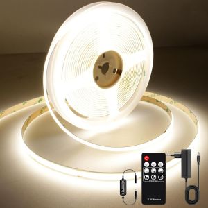 Bande Led Cob 2m, Blanc Chaud 2700k 24v 320leds/M Cri90, Ruban Led Dimmable Avec T&eacute;l&eacute;commande Rf Et Alimentation, Pour D&eacute;coration Maison/F&ecirc;te/Diy - Neuf