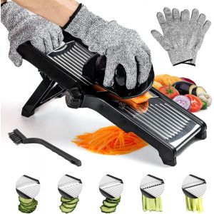 Chenquansarl-Mandoline Réglable Professionnelle 3 En 1 En Acier Inoxydable Trancheuse Multifonction Pour Légumes, Pommes De Terre, Oignons, Fromage, Julienne Avec Gants De Sécurité - Neuf