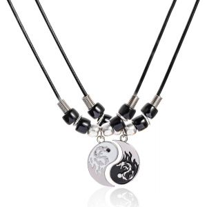 Kal-2 Pcs Colliers Yin Yang Taichi - Chaîne D'amitié - Pendentif Ying Yang, Chaîne Avec Pendentif Dragon Sculpté - Pour Meilleurs Amis, Amoureux Et Couples - Cadeaux, Colliers Des Meilleures Amies - Neuf