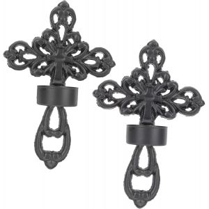 Lot De 2 Bougeoirs Muraux Noirs En Forme De Croix En M&eacute;tal - D&eacute;coration Tendance - Bougeoir Mural Creux - Porte-Bougie Cr&eacute;atif - Neuf