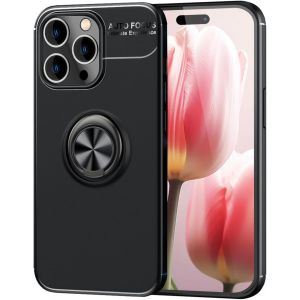 Kalanka-&Eacute;tui Noir Mat Avec Anneau Compatible Avec Iphone 15 Pro Max Coque, 360&deg; Bague Rotatif Pour Fonction Stand & Support Voiture, Housse De Protection Silicone Anti-D&eacute;rapant, Couleur:Noir - Neuf