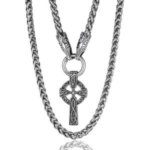 Chainspromax Hommes Chunky Viking Mjolnir/Fenrir Loup/Celtique/Rune Collier, Avec Chaîne De 28 Pouces, Peut Personnalisé, Bijoux Viking Nordiques En Acier Inoxydable - Neuf