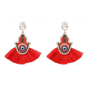 Boucles D'oreilles A Pampilles En Forme D'eventail Pour Femme, Bijoux Tendance, Cadeau (Rouge) - Neuf