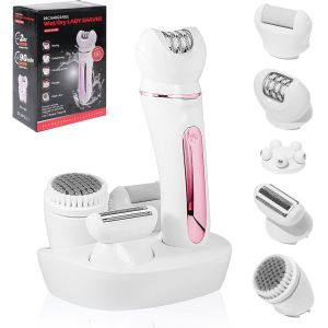Asfasfq-Journeyside Épilateur Électrique, 5 En 1 Épilateur Électrique Femme, Épilateur Electrique Femme Sans Fil, Avec Brosse Exfoliante & Nettoyage, Epilateur Wet & Dry Pour Les Jambes Et Le Corps R - Neuf