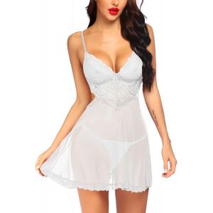 Kalanka-Déshabillé Femme Nuisette Lingerie Dentelle Col En V Corsage Femme Lingerie Dos Nu Chemise De Nuit - Neuf