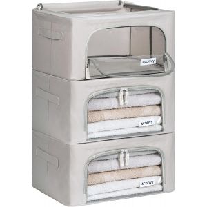 Mevronisshop-Sac De Rangement Vêtements Avec Fermeture Éclair - [2024 Matériau Amélioré] Housse De Rangement Pour Couette, Draps - Stable ¿ Boîtes De Rangement Vêtements Empilables - 3x24l - Neuf