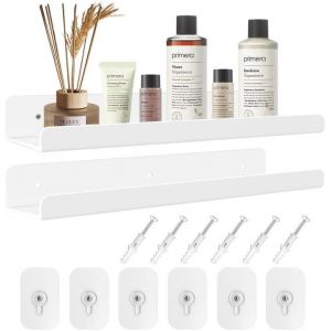 Cauc-Lot De 2 &Eacute;tag&egrave;res Murales, 30 X 10 X 4 Cm, En Acrylique, Transparentes, Sans Per&ccedil;age, Pour Chambre &Agrave; Coucher, Chambre D'enfant, Salon, Salle De Bain, Cuisine, Rangement Et Organisation (White) - Neuf