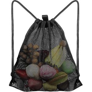 acdsgd-Sac de Plage en Maille Filet Avec Cordon de Serrage - Grand Sac &agrave; Dos Noir Pour Ballon, Natation, Plage, Camping, Gym - Neuf