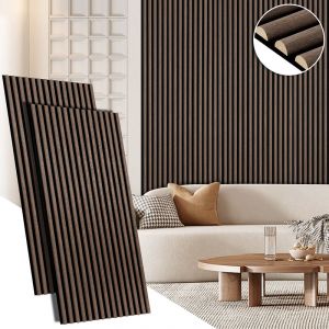 Lot de 2x panneaux MDF tasseaux Semi-circulaire d&eacute;cor ch&ecirc;ne blanc,noyer noir, fond noir, 120*60*2,1 cm - Neuf