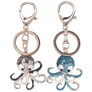 2pcs Mode Poulpe En Forme Strass Porte-Clés Porte-Clés Sac Charme Pendentif Cadeau (Noir Bleu) - Neuf