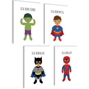 Eryi-Lot De Posters Pour Chambre D'enfant Garçon Et Bébé - Ensemble De Posters Muraux Pour Chambre D'enfant Fille Et Bébé - Images Décoratives Pour Chambre De Bébé (Super-Héros) - Neuf