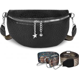 KALANKA-Sac Banane Femme Chic, Cuir PU Imperméable Sacs Banane Ville Mode Noir Sacoche Banane pour Femme Shopping Soirée Voyage Randonnée - Neuf