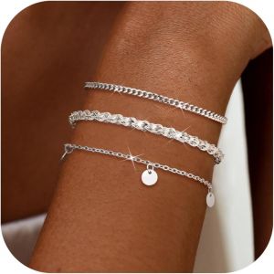 Meimie-Lot De 3 Bracelet Femme Argent 925 Fermoir Bracelet Réglables Empilables Bracelets Chaîne Serpent Bracelets En Argent Bijoux Cadeau Femme Avec Boîte Cadeau - Neuf