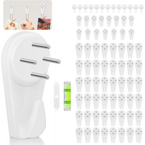 YEMAESRE-80Pièces Accroche Tableau Sans Percer, 3 Tailles De Crochet Mural, Fixation Murale Sans Percer Avec Accoudoirs Crochet Et Niveleur De Cadre, Crochets Muraux, Accroche Tableau Pour Cadres Pho - Neuf