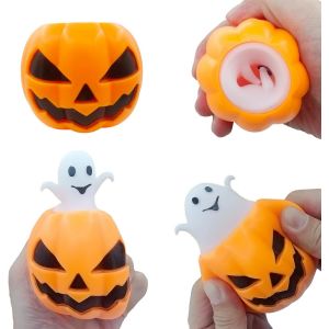Lot de 4 balles anti-stress en forme de tête de citrouille pour décompression, soulagement des fantômes - Neuf
