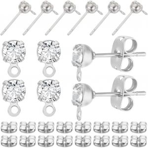 Kal-1 Boîte De 40 Boucles D'oreilles Plaquées Platine Avec Oxyde De Zirconium Et 40 Fermoirs Papillon Pour La Fabrication De Bijoux - Neuf