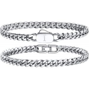 Eryi-Bracelets Initiales Pour Hommes, 2 Pièces Bracelet Lettres A-Z Bracelet Argent Homme Acier Inoxydable Bijoux Homme Personnalisé Cadeaux Pour Papa Petit Ami Mari Fils - Neuf