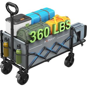 Chariot D'épicerie Pliable, Pliable Avec Charge Maximale De 163,3 Kg Et Rangement Extensible, Chariot D'épicerie Pliable Robuste Avec 2 Porte-Gobelets Pour Extérieur, Courses - Neuf