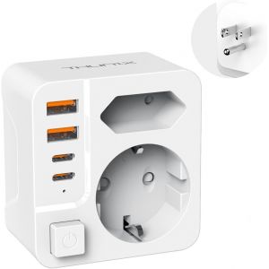 JGD-Adaptateur Prise France vers USA avec USB C, Adaptateur Prise Americaine, Adaptateur Voyage vers USA avec 2 USB A et 2 Type C pour Canada Am&eacute;ricaine Mexique Thailande (Blanc) - Neuf