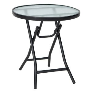 Table De Jardin Pliante Ronde 46 X 47 Cm En Verre Tremp&eacute; Et Acier Pour Ext&eacute;rieur Et Int&eacute;rieur Design Noir Helloshop26 20_0013989 - Neuf