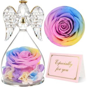 Rose Eternelle Cadeau Femme, Fleur Eternelle Ange Gardien Cadeaux Maman,Ange Figurine Cadeaux Anniversaire Femme,Cadeau Noel Saint Valentin Fete des Meres,Vraie Rose - Neuf