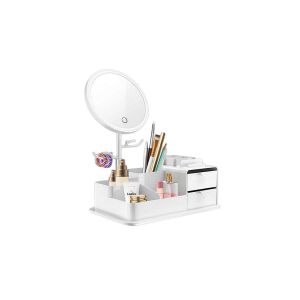 Bo&icirc;te De Rangement Pour Maquillage Led Avec Miroir Et Organiseur Pour Pinceaux Et Cosm&eacute;tiques - Neuf