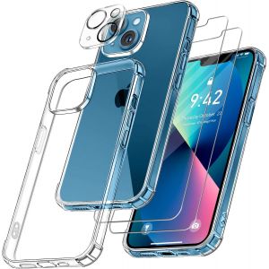4 En 1 Coque Pour Iphone 13 Mini Avec 2 Verre Tremp&eacute; + 1 Cam&eacute;ra Protecteur, [Coussin D'Air Int&eacute;gr&eacute;] Antichoc Antirayures Souple Tpu Bumper Protection Housse Pour Iphone 13 Mini, Transparent - Neuf