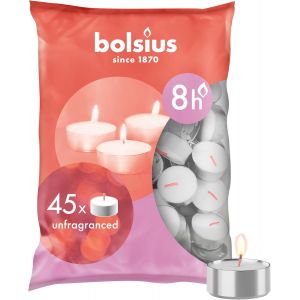 Lot de 45 bougies chauffe-plat - Longue durée de combustion de 8 heures - Décoration d'intérieur - Sans parfum - Ne coulent pas, sans fumée ni huile de palme - Cire naturelle végane - Blanc - Neuf