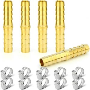 5 Pi&egrave;ces 9mm Connecteur Cannel&eacute; En Laiton,Raccord De Tuyau Droit 2 Voies Avec 10 Pinces - Neuf