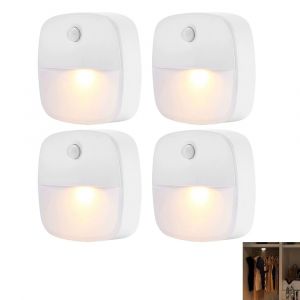Lot De 4 Lampes Led &Agrave; D&eacute;tecteur De Mouvement Pour Placard Et Escaliers, Sans Fil, Allumage/Extinction Automatique, Fonctionne Sur Piles - Neuf