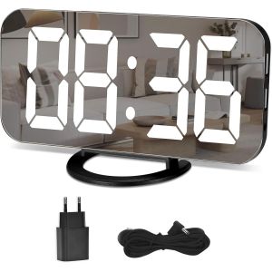 R&eacute;veil Num&eacute;rique,Miroir R&eacute;veil Grand &eacute;cran &agrave; Del de 6,5 Po avec Mode de Variation de la Luminosit&eacute;,Luminosit&eacute; R&eacute;glable,2 Ports de Charge USB,Gros Bouton Snooze pour &agrave; Home Decor Noir - Neuf