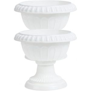 lbgwp60-Lot De 2 Pots De Fleurs À Urne Courte Blanche En Plastique De Mariage Classique En Plein Air Pot De Fleurs Urne Décorative Pour Plantes, Fleurs, Jardin, Décoration Intérieure - Neuf