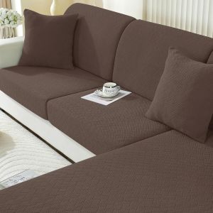 Tianyi-Housse Assise Canapé Extensible, Antidérapante Housse Coussin Canape, Universelle Housse Pour Les Coussin De Canape, Housse Dossier Canapé Chiens (1 Place*3+Chaise Longue, Café Clair) - Neuf