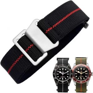 Eryi-Bracelet De Montre Élastique Nylon Style Marine Nationale Parachute Bracelet Montre En Tissu Remplacement Avec Crochet Boucle Noir/Argenté Homme Femme,18/20/22mm - Neuf