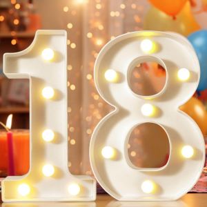 Chiffres Décoratifs Lumineux À Del De 22,4 Cm, Numéros De Chapiteau Pour Décorations De 18e Anniversaire, Panneau Lumineux Pour Fête D'anniversaire, Veilleuse, Décoration D'intérieur, Numéro 18, Blan - Neuf