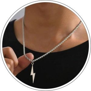 Kal-Collier Éclair Collier Pendentif Tonnerre Doré Collier Breloque Éclair Vintage Collier Chaine Corde Collier Chaine Pull Long Bijoux Pour Femmes Hommes - Neuf