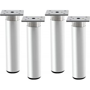 Jeu De 4 Pieds R&eacute;glables Pieds De Meuble, Table En M&eacute;tal Jambes, Hauteur 200 Mm, En Alliage D'aluminium De Lit, Les Jambes, Les Matte Argent, Rond, Hauteur R&eacute;glable De 0-15 Mm, Avec Vis De Canap&eacute;, Lit Et Dans Les Armoires - Neuf