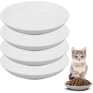 Cmws-Lot De 4 Gamelles Pour Chat - En C&eacute;ramique - Gamelles Sur&eacute;lev&eacute;es Pour Chat - Blanc (No Pattern Match) - Neuf