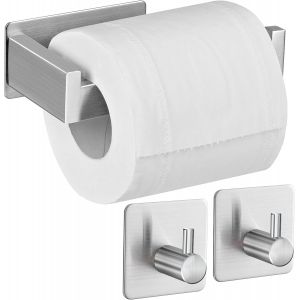 TIANYI-Porte-rouleau de papier toilette sans per&ccedil;age - Autocollant - En acier inoxydable - Avec 2 crochets pour serviettes - Pour cuisine et salle de bain - Argent&eacute; - Neuf