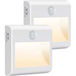 Veilleuse Led Pile [Lot De 2], Avec D&eacute;tecteur Mouvement, Auto/On/Off, Enfant 4000k Blanc Natural, Lampe Placard Adh&eacute;sive Pour Couloir, Escalier, Cuisine, Penderie, Armoire, (Ld064-Wh) - Neuf