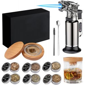 Ulteronixshop-Kit fumoir &agrave; whisky, avec 6 copeaux de bois et br&ucirc;leur &agrave; flamme, kit de fumage &agrave; cocktail, kit fumoir &agrave; whisky, pour boissons, nourriture et bourbon, cadeau pour p&egrave;re, mari et amateurs - Neuf